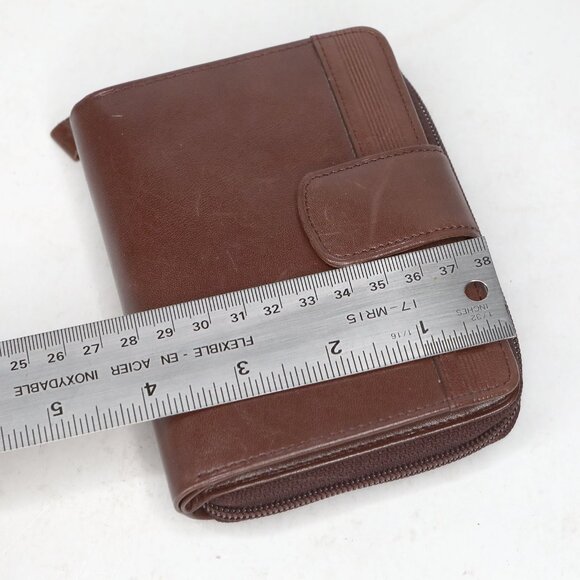 MANCINI Unisex Leather Medium Clutch Wallet Brown Plaid Lining Travel - Picture 9 of 10